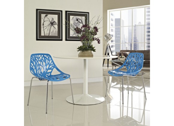 Modway Stencil Dining Side Chair Set of 2 in Blue