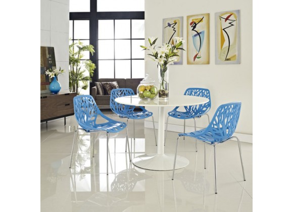 Modway Stencil Dining Side Chair Set of 4 in Blue