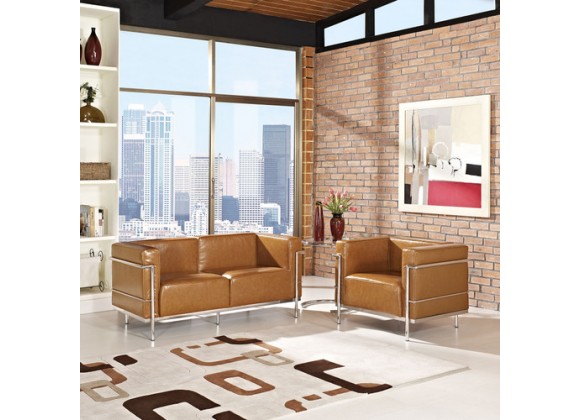 Modway Charles Grande Leather Loveseat and Armchair Set Of 2 in Tan