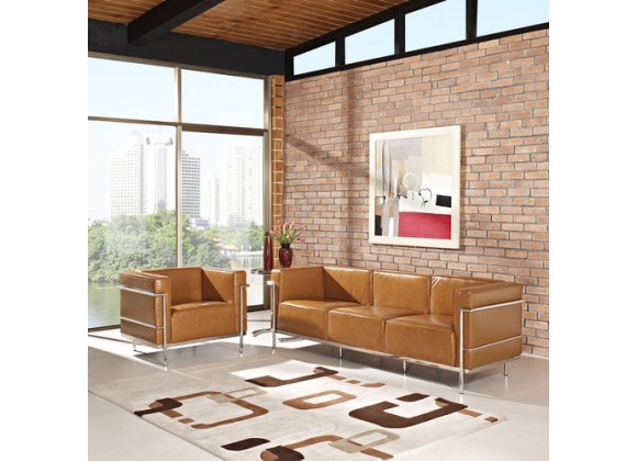Modway Charles Grande Leather Sofa and Armchair Set Of 2 in Tan