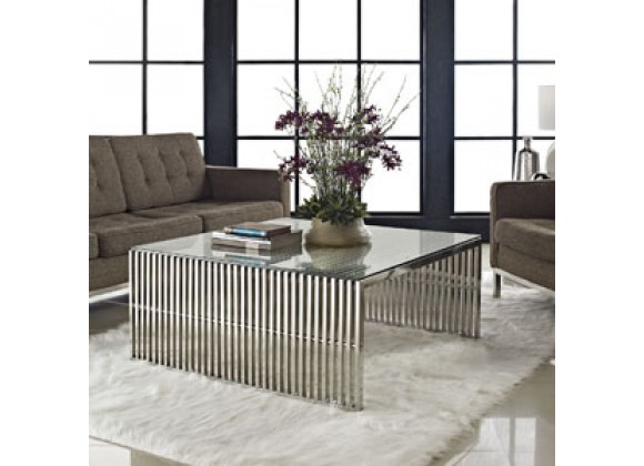 Modway Gridiron Coffee Table in Silver