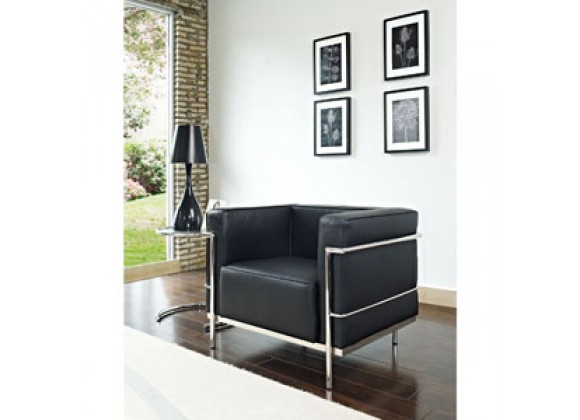 Modway Charles Black Leather Chaise Lounge