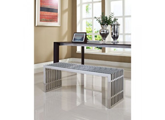 Modway Gridiron Large Bench in Silver