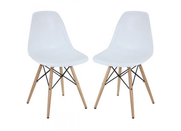 Modway Pyramid Dining Side Chairs Set of 2 in White