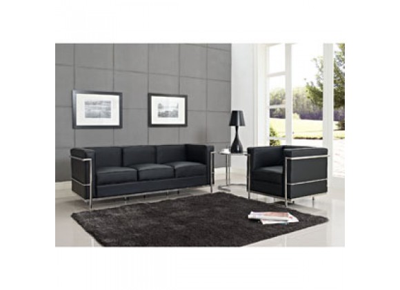 Modway Charles Petite 3 Piece Sofa Set in Black