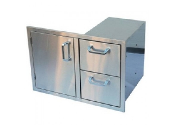 Outdoor Greatroom Company Combo Single Door 2 Drawer - Front Side Top Angle