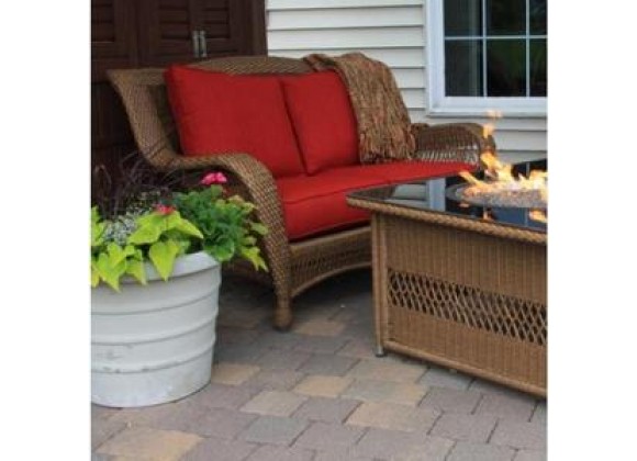 Outdoor Greatroom Company Loveseat w/ 4 pc. Cushions in Rave Cherry - Lifestyle