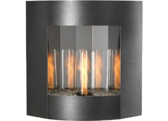 Outdoor Greatroom Company "Inspiration" Wall Hanging Gel Fireplace - in Black and Silver Vein Finish - Angle