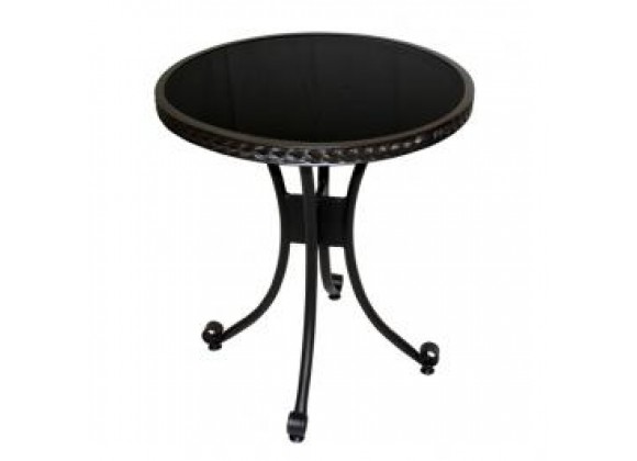 Outdoor Greatroom Company Patio Bistro Table with Black Glass Top - Front Top Angle