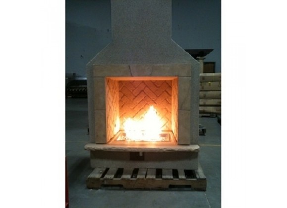 Outdoor Greatroom Company San Juan Gas Fireplace Surround in Mocha Finish with Crystal Fire Burner - Lifestyle