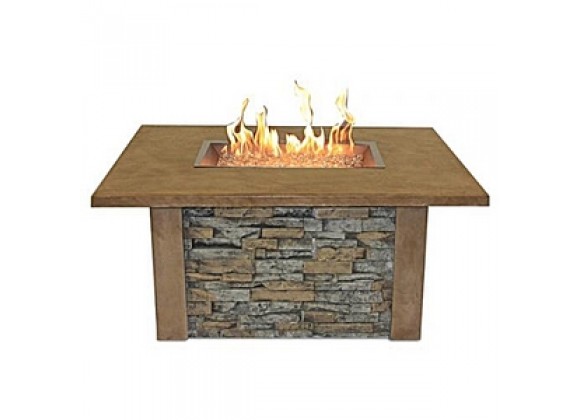 Outdoor Greatroom Company Sierra Firepit Table with Ledgestone and Supercast Top in Mocha Finish - Lifestyle