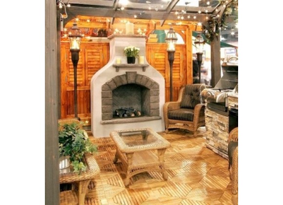 Outdoor Greatroom Company UNFINISHED Sonoma Gas Fireplace Surround with Crystal Fire Burner - Lifestyle