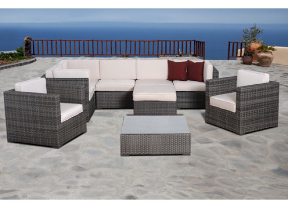 International Home Miami Atlantic Southampton 9 pc Grey Wicker Seating Set with Cushions