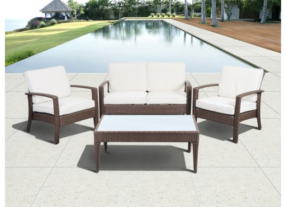 International Home Miami Atlantic Florida Deluxe 4-Piece Wicker Patio Conversation Set with Cushions