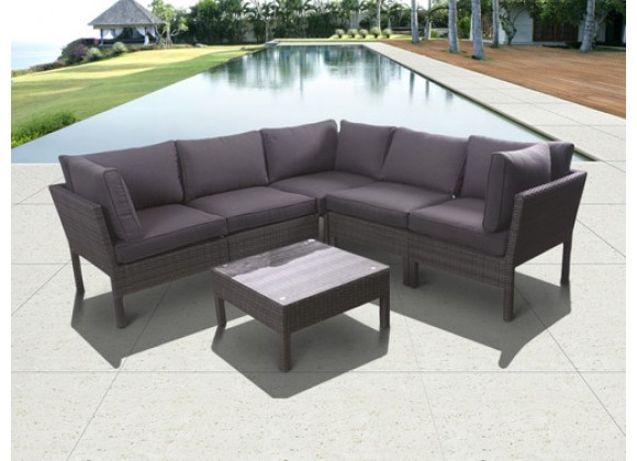 International Home Miami Atlantic Infinity 6 piece Wicker Patio Seating Set Grey with Grey Cushions