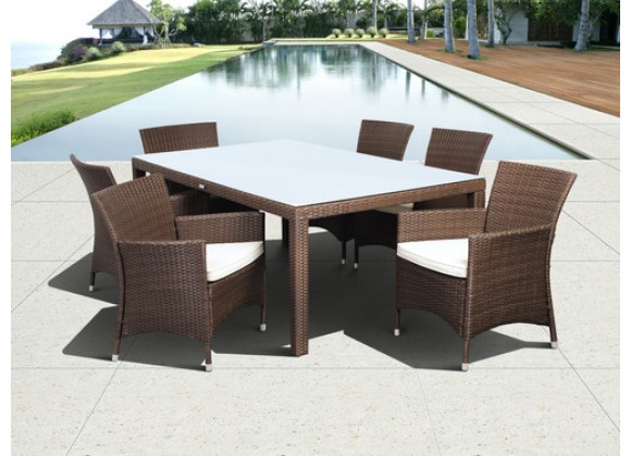 International Home Miami Atlantic Grand New Liberty Deluxe Rectangular 7 Piece Patio Dining Set withCushions