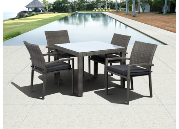 International Home Miami Atlantic Liberty Square 5 piece Armchair Dining Set Grey with Grey Cushions