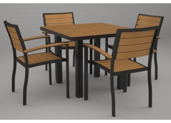 Poly-Wood Euro 5-Pc. Dining Set in Black Aluminum Frame / Plastique