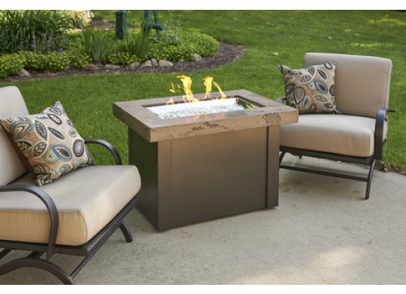 Outdoor Greatroom Company Providence Crystal Fire Pit Table with Marbelized Noche Top and Mocha Metal Base - Lifestyle