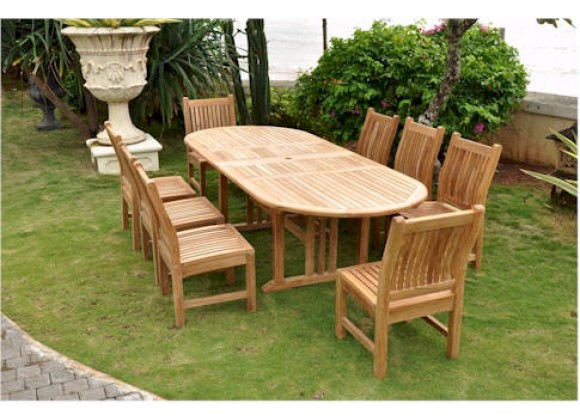 Anderson Teak Sahara 9-Piece Dining Chair and Oval Double Extension Outdoor Dining Set