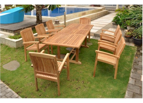 Anderson Teak Sahara 9-Piece Stackable Armchair and Bahama 94" Rectangular Extension Outdoor Dining Set