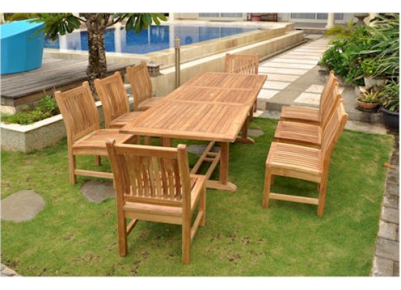 Anderson Teak Sahara 9-Piece Dining Chair and Bahama 94" Rectangular Extension Outdoor Dining Set