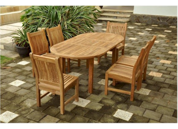 Anderson Teak Sahara 7-Piece Dining Chair and Bahama Oval 79" Exension Outdoor Dining Set