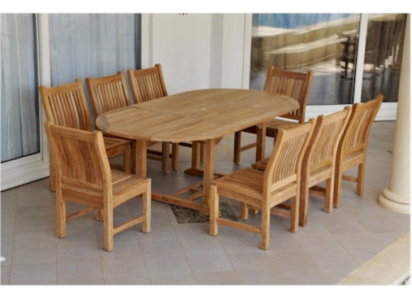 Anderson Teak Sahara 9-Piece Dining Chair and Bahama Oval 87" Ext. Outdoor Dining Set