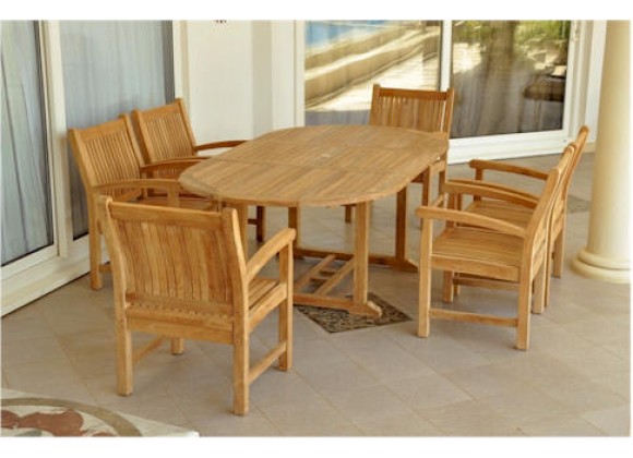 Anderson Teak Sahara 7-Piece Dining Armchair and Bahama Oval 87" Ext. Outdoor Dining Set