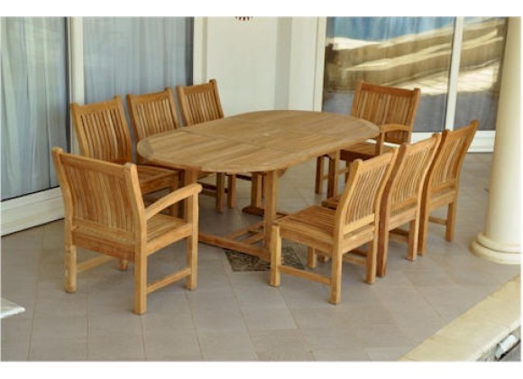 Anderson Teak Sahara 9-Piece Chairs and Bahama Oval 87" Ext. Outdoor Dining Set