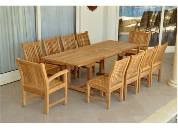 Anderson Teak Sahara 11-Piece Chairs and Bahama 94" Rectangular Ext. Outdoor Dining Set