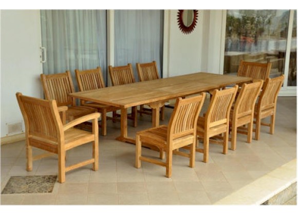 Anderson Teak Sahara 11-Piece Chairs and Bahama 118" Rectangular Ext. Outdoor Dining Set
