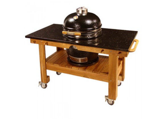 Fireside America Teak Cart with Black Galaxy Granite Top And Riser