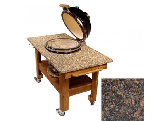 Fireside America Teak Cart with Red Midnight Granite Top And Riser