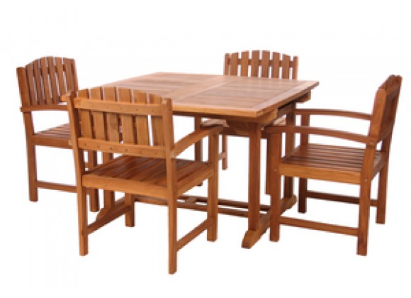 All Things Cedar 5 Piece Extension Javenese Teak Outdoor Patio Dining Set with Solid Brass Fittings