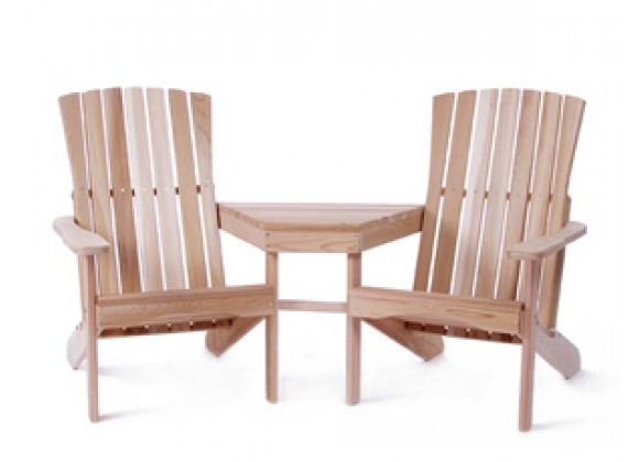 All Things Cedar Western Red Cedar Athena Tete de Tete Chairs with Attached Cedar Table