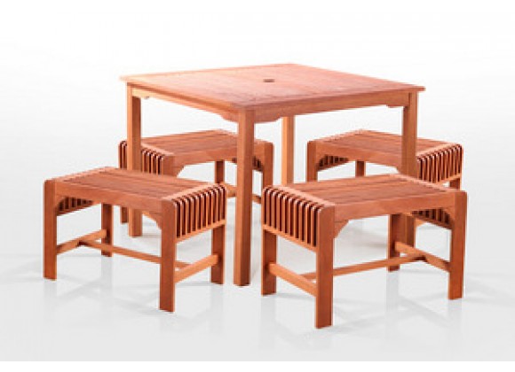 Vifah  5-Pc Single Seat Backless Bench Dining Set 35" x 35"