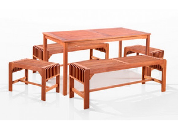 Vifah  5-Piece Two Set Backless Bench Dining Set, 59" x 32"