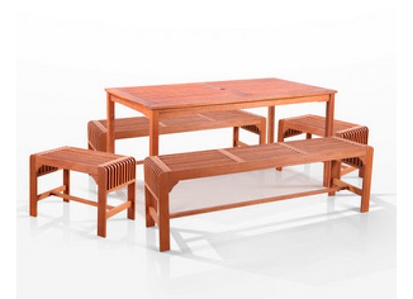 Vifah   5-Pc Three Seat Backless Bench Dining Set 59" x 32"