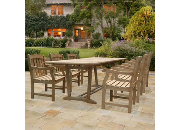 Vifah Modern Patio Renaissance Rectangular Extension Table and Armchair Outdoor Hand-scraped Hardwood Dining Set
