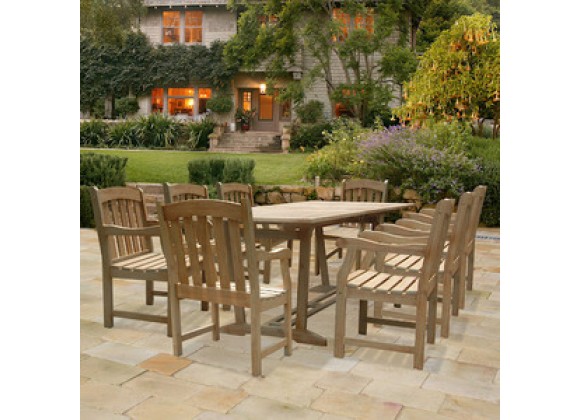 Vifah Modern Patio Renaissance Rectangular Extension Table and Armchair Outdoor Hand-scraped Hardwood Dining Set