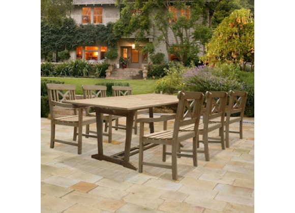 Vifah Modern Patio Renaissance Rectangular Extension Table and Armchair Outdoor Hand-scraped Hardwood Dining Set