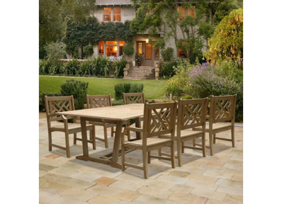 Vifah Modern Patio Renaissance Rectangular Extension Table and Armchair Outdoor Hand-scraped Hardwood Dining Set