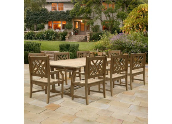 Vifah Modern Patio Renaissance Rectangular Extension Table and Armchair Outdoor Hand-scraped Hardwood Dining Set