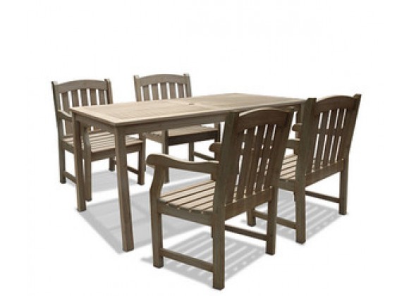 Vifah Modern Patio Renaissance Rectangular Table & Armchair Outdoor Hand-scraped Hardwood Dining Set