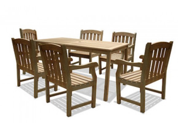 Vifah Modern Patio Renaissance Rectangular Table & Armchair Outdoor Hand-scraped Hardwood Dining Set