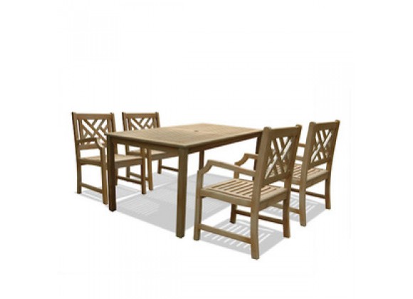 Vifah Modern Patio  Renaissance Rectangular Table & Armchair Outdoor Hand-scraped Hardwood Dining Set