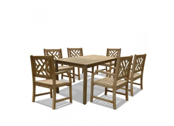 Vifah Modern Patio  Renaissance Rectangular Table & Armchair Outdoor Hand-scraped Hardwood Dining Set