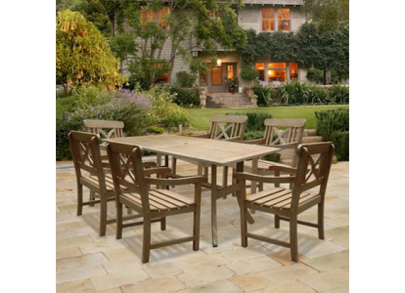 Vifah Modern Patio Renaissance Rectangular Table and Armchair Outdoor Hand-scraped Hardwood Dining Set