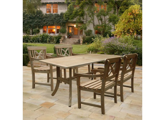 Vifah Modern Patio Renaissance Rectangular Table and Armchair Outdoor Hand-scraped Hardwood Dining Set